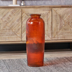 Pacific Lifestyle Tall Ribbed Vase In Orange Recycled Glass