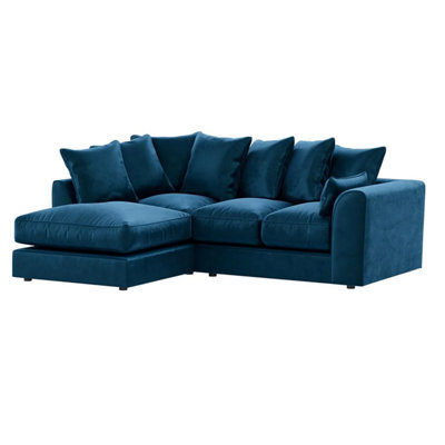 Furnishings For Less UK Brooklyn Plush Velvet 3 To 4 Seater L Shaped Corner Sofa Fibre Blue Left Hand Facing - image 1