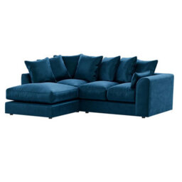 Furnishings For Less UK Brooklyn Plush Velvet 3 To 4 Seater L Shaped Corner Sofa Fibre Blue Left Hand Facing - thumbnail 1