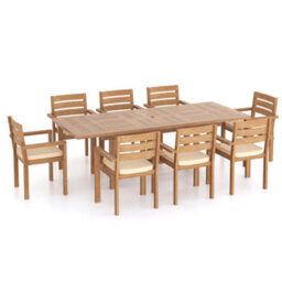 Eterna Irvine Teak Garden Outdoor Dining Table Set & 8 Seat Chair Set - With Cream Cushions - thumbnail 6