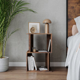 Urbn-Living Urbnliving 40Cm Width Rustic Brown 2-Tier Bookcase Irregular Storage Shelf Wooden Shelving Display Organiser Unit