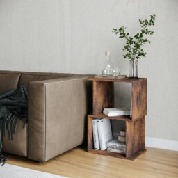 Urbn-Living Urbnliving 40Cm Width Rustic Brown 2-Tier Bookcase Irregular Storage Shelf Wooden Shelving Display Organiser Unit - thumbnail 2
