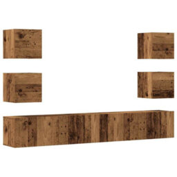 Berkfield Wall Mounted Tv Cabinets 6 Pcs Old Wood Engineered Wood - thumbnail 2