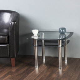 Avf 60Cm X 60Cm Lamp Table - Black Glass & Chrome - thumbnail 2