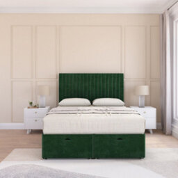 Sloomy Manhattan End Lift Ottoman Bed 5Ft With Sprung Memory Mattress - Emerald Plush & Headboard- King - thumbnail 3