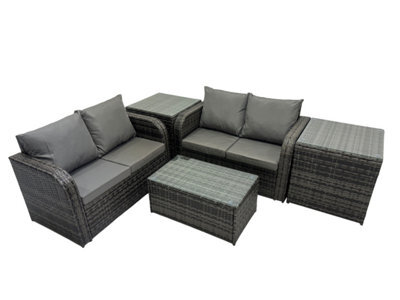 Fimous Outdoor Love Sofa Coffee Table Set Garden Rattan Furniture Set 4 Seater With 2 Side Tables Dark Grey - image 1