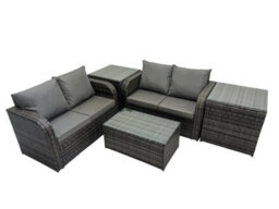 Fimous Outdoor Love Sofa Coffee Table Set Garden Rattan Furniture Set 4 Seater With 2 Side Tables Dark Grey - thumbnail 1