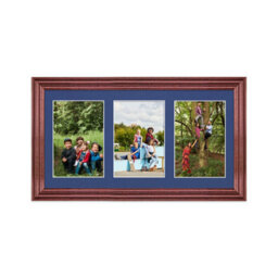 AK Frames 40X20Cm Rose Wood Classic Multi Photo Frame With Blue Mount - Holds 3 Apertures (3X) 6X4 Photos - thumbnail 1