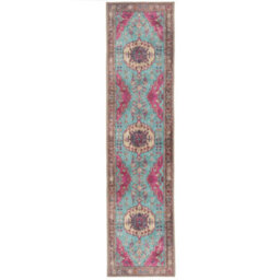 Loomed Bold Teal Blue Pink Persian Style Washable Non Slip Runner Rug 60X240Cm - thumbnail 1