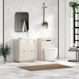 Royal Bathrooms Orion 600mm Warm Taupe Floor Standing Plain White Countertop Vanity Unit 2 Drawer With Qubix Basin & Chrome Accent Trim - thumbnail 3