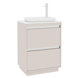Royal Bathrooms Orion 600mm Warm Taupe Floor Standing Plain White Countertop Vanity Unit 2 Drawer With Qubix Basin & Chrome Accent Trim - thumbnail 6
