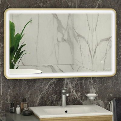 RAK Ceramics Rak Art Soft 1000X600mm Brushed Gold Rectangular Led Bathroom Mirror With Demister & Touch Sensor - image 1