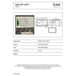 RAK Ceramics Rak Art Soft 1000X600mm Brushed Gold Rectangular Led Bathroom Mirror With Demister & Touch Sensor - thumbnail 2