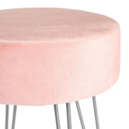 Harbour Housewares 2X Pink Velvet Footstools - Round Ottomans With Silver Base - Pack Of 2 - thumbnail 4