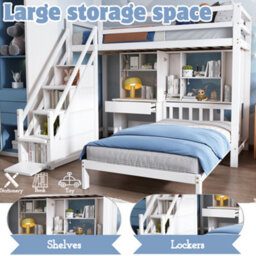 Matteo White Wooden Single Bunk Bed Frame With Desk, Storage Staircase & Shelves - thumbnail 3