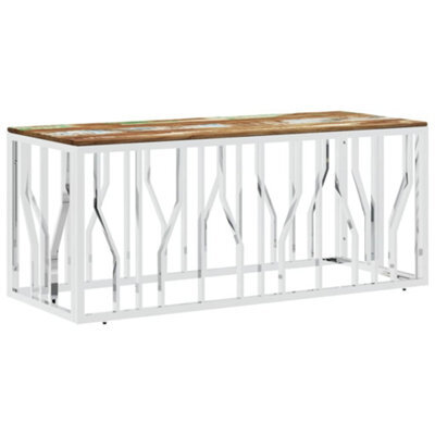 Berkfield Modern Coffee Table Silver Stainless Steel And Solid Wood Reclaimed - image 1