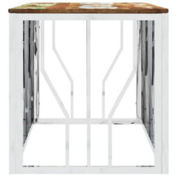 Berkfield Modern Coffee Table Silver Stainless Steel And Solid Wood Reclaimed - thumbnail 4