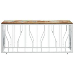 Berkfield Modern Coffee Table Silver Stainless Steel And Solid Wood Reclaimed - thumbnail 3