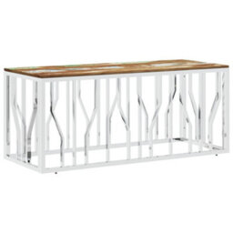 Berkfield Modern Coffee Table Silver Stainless Steel And Solid Wood Reclaimed - thumbnail 1