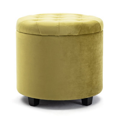 Hnnhome 45Cm Round Yellow Velvet Padded Seat Ottoman Storage Stool Box, Footstool Pouffes Chair With Lids - image 1