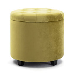 Hnnhome 45Cm Round Yellow Velvet Padded Seat Ottoman Storage Stool Box, Footstool Pouffes Chair With Lids - thumbnail 1
