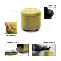 Hnnhome 45Cm Round Yellow Velvet Padded Seat Ottoman Storage Stool Box, Footstool Pouffes Chair With Lids - thumbnail 2