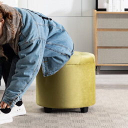 Hnnhome 45Cm Round Yellow Velvet Padded Seat Ottoman Storage Stool Box, Footstool Pouffes Chair With Lids - thumbnail 5