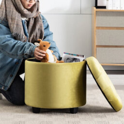 Hnnhome 45Cm Round Yellow Velvet Padded Seat Ottoman Storage Stool Box, Footstool Pouffes Chair With Lids - thumbnail 6