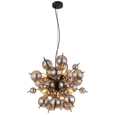 Luminosa Lighting Luminosa Udo Globe Pendant Ceiling Light Matt Black Balls Smoke Glass Shade 6X E14 - image 1