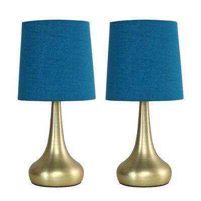 Valuelights Teardrop Pair Of Gold Touch Table Lamps With Blue Shade - image 1
