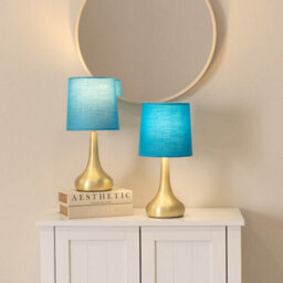 Valuelights Teardrop Pair Of Gold Touch Table Lamps With Blue Shade - thumbnail 3