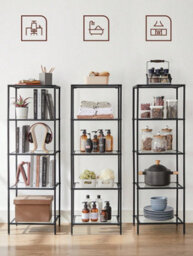 LEDREM 5-Tier Glass Shelf, Bookshelf, Storage Rack, Tempered Glass, Easy Assembly, Bathroom, Living Room, Black - thumbnail 4