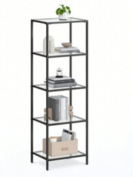 LEDREM 5-Tier Glass Shelf, Bookshelf, Storage Rack, Tempered Glass, Easy Assembly, Bathroom, Living Room, Black - thumbnail 5
