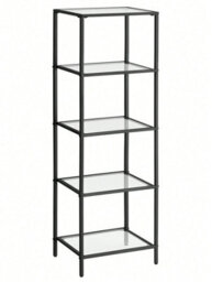 LEDREM 5-Tier Glass Shelf, Bookshelf, Storage Rack, Tempered Glass, Easy Assembly, Bathroom, Living Room, Black - thumbnail 6