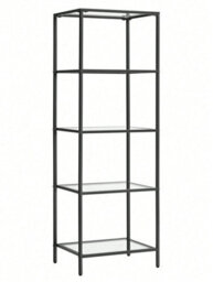 LEDREM 5-Tier Glass Shelf, Bookshelf, Storage Rack, Tempered Glass, Easy Assembly, Bathroom, Living Room, Black - thumbnail 7
