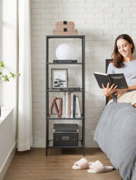 LEDREM 5-Tier Glass Shelf, Bookshelf, Storage Rack, Tempered Glass, Easy Assembly, Bathroom, Living Room, Black - thumbnail 2