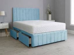 Comfy Deluxe 4Ft Small Double Panel Sky Blue Plush Divan Bed Set Headboard & Footboard 2 Drawers Right Side - thumbnail 1