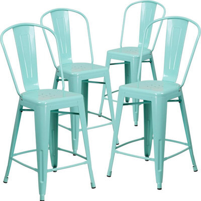 "Fwstyle Set Of 4 24"" Mint Green Bar Stools Galvanised Steel" - image 1
