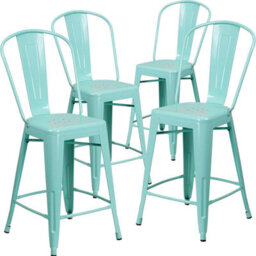 "Fwstyle Set Of 4 24"" Mint Green Bar Stools Galvanised Steel" - thumbnail 1