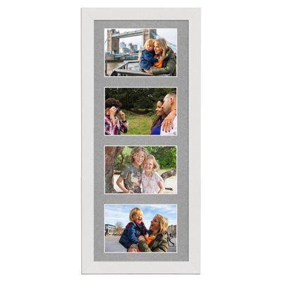 AK Frames 50X20Cm White Modern Multi Photo Frame With Silver Mount - Holds 4 Apertures (4X) 6X4 Photos - image 1