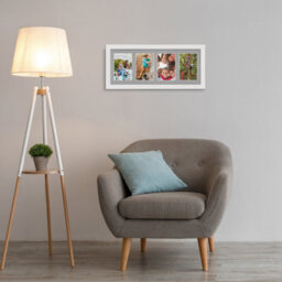 AK Frames 50X20Cm White Modern Multi Photo Frame With Silver Mount - Holds 4 Apertures (4X) 6X4 Photos - thumbnail 3