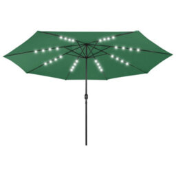 Berkfield Outdoor Parasol With Led Lights And Metal Pole 400 Cm Green - thumbnail 2