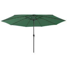 Berkfield Outdoor Parasol With Led Lights And Metal Pole 400 Cm Green - thumbnail 1