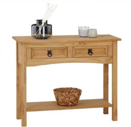 Mews Corona Console Table 2 Drawer Mexican Solid Pine Hall End - thumbnail 1