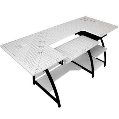 Sewing Online Large Sewing Table, With Gridded White Top And Black Legs - image 1