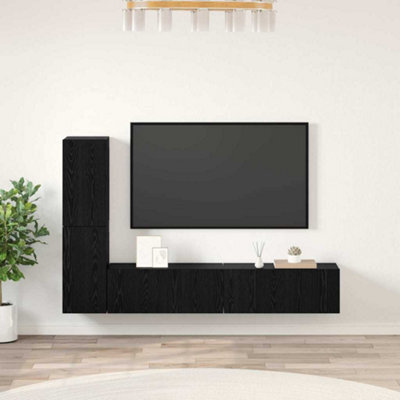 Berkfield Wall Tv Cabinet Wall-Mounted 4 Pcs Black Oak Engineered Wood - image 1
