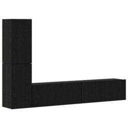 Berkfield Wall Tv Cabinet Wall-Mounted 4 Pcs Black Oak Engineered Wood - thumbnail 2