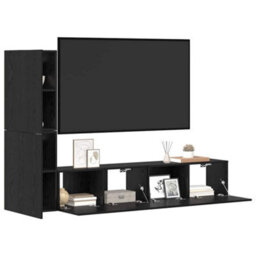 Berkfield Wall Tv Cabinet Wall-Mounted 4 Pcs Black Oak Engineered Wood - thumbnail 3