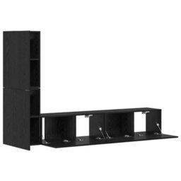 Berkfield Wall Tv Cabinet Wall-Mounted 4 Pcs Black Oak Engineered Wood - thumbnail 7
