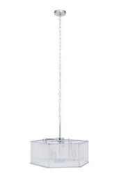 Orsina 6 Light Hexagonal Chrome Pendant Light, Adjustable Aluminium Chain Ceiling Fixture, Ribbed Glass Rods - thumbnail 1